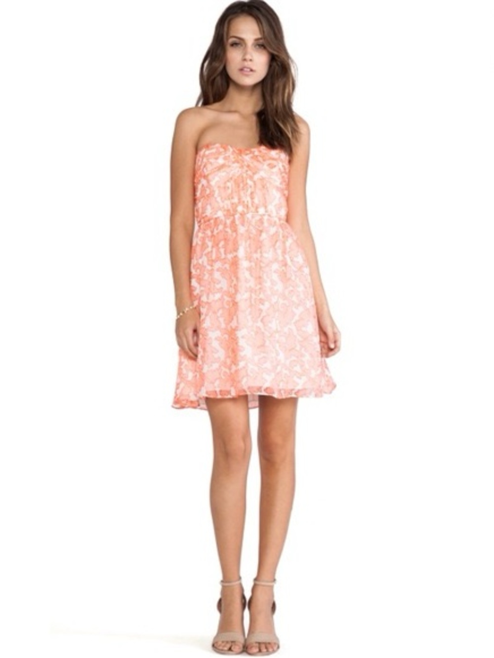 Shoshanna Coral Reef 100% Silk Chiffon Strapless Dress